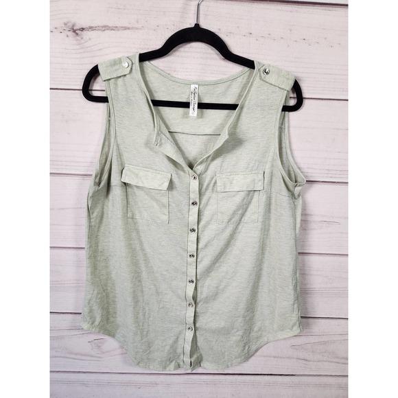 PerSeption Concept Womens Green V-Neck Sleeveless Button Front Blouse Size Large - Picture 1 of 6